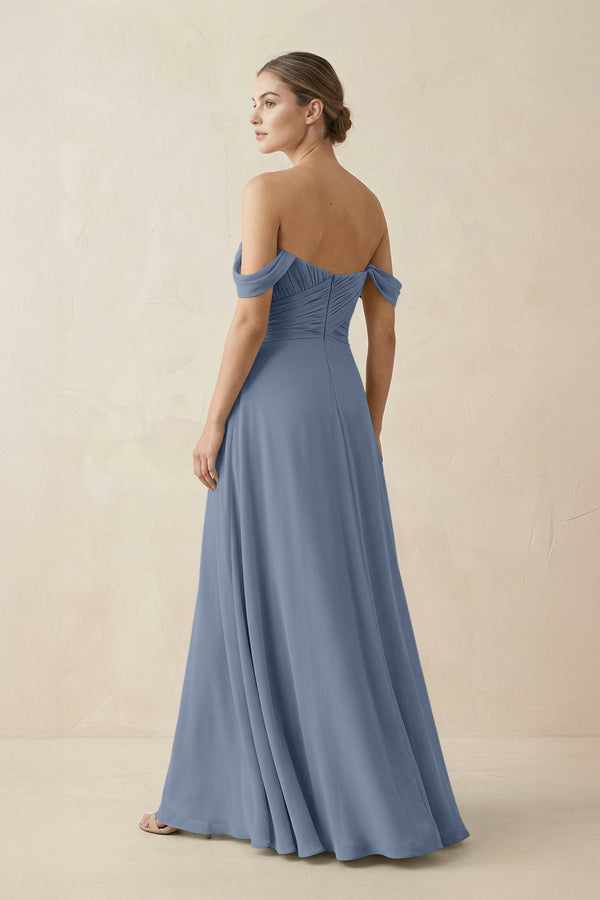 A-Line Off-the-Shoulder Chiffon Bridesmaid Dress in Neptune - KissProm BRIDESMAID DRESSES