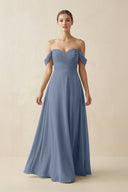 A-Line Off-the-Shoulder Chiffon Bridesmaid Dress in Neptune - KissProm BRIDESMAID DRESSES