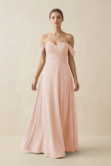 A-Line Off-the-Shoulder Chiffon Bridesmaid Dress in Pale Blush - KissProm BRIDESMAID DRESSES