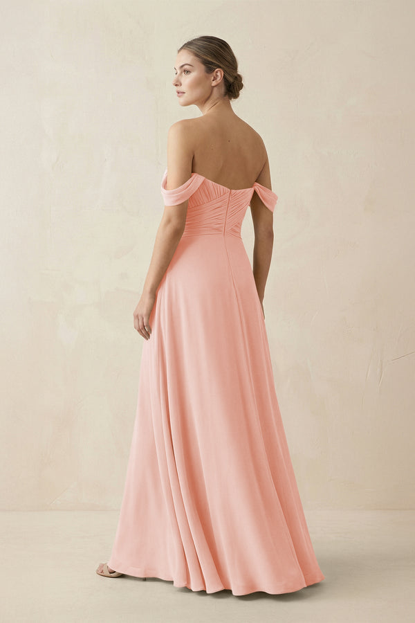 A-Line Off-the-Shoulder Chiffon Bridesmaid Dress in Rose Petal - KissProm BRIDESMAID DRESSES