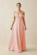 A-Line Off-the-Shoulder Chiffon Bridesmaid Dress in Rose Petal - KissProm BRIDESMAID DRESSES