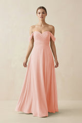 A-Line Off-the-Shoulder Chiffon Bridesmaid Dress in Rose Petal - KissProm BRIDESMAID DRESSES