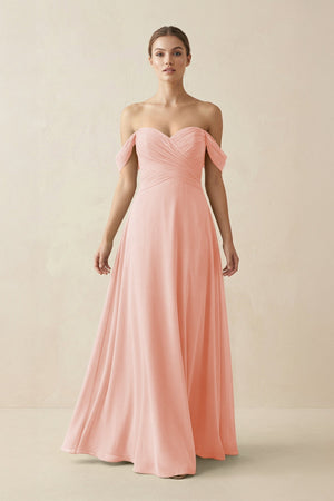 A-Line Off-the-Shoulder Chiffon Bridesmaid Dress in Rose Petal - KissProm BRIDESMAID DRESSES