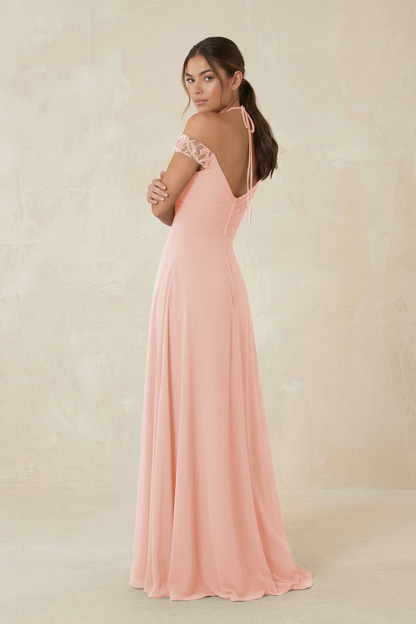 A-Line Off-the-Shoulder Chiffon Bridesmaid Dress in Rose Petal - KissProm BRIDESMAID DRESSES