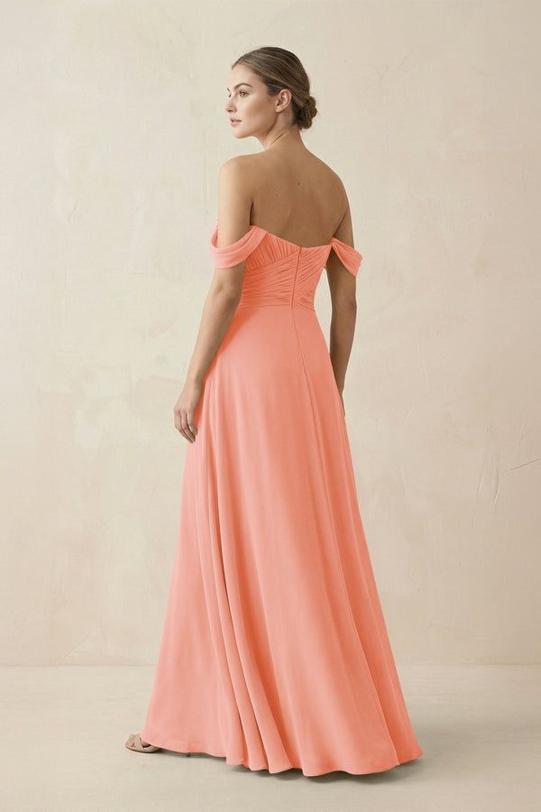 A-Line Off-the-Shoulder Chiffon Bridesmaid Dress in Rosette - KissProm BRIDESMAID DRESSES