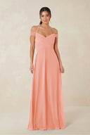A-Line Off-the-Shoulder Chiffon Bridesmaid Dress in Rosette - KissProm BRIDESMAID DRESSES