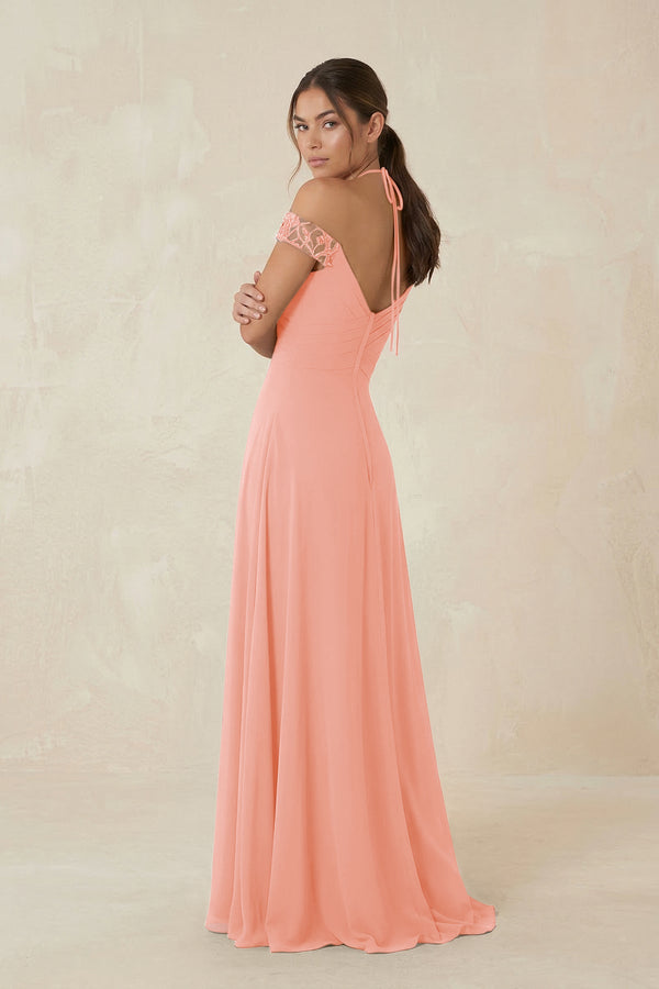 A-Line Off-the-Shoulder Chiffon Bridesmaid Dress in Rosette - KissProm BRIDESMAID DRESSES