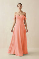 A-Line Off-the-Shoulder Chiffon Bridesmaid Dress in Rosette - KissProm BRIDESMAID DRESSES