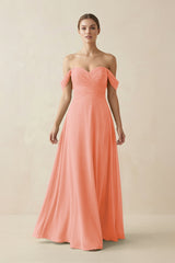 A-Line Off-the-Shoulder Chiffon Bridesmaid Dress in Rosette - KissProm BRIDESMAID DRESSES
