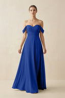 A-Line Off-the-Shoulder Chiffon Bridesmaid Dress in Royal Blue - KissProm BRIDESMAID DRESSES