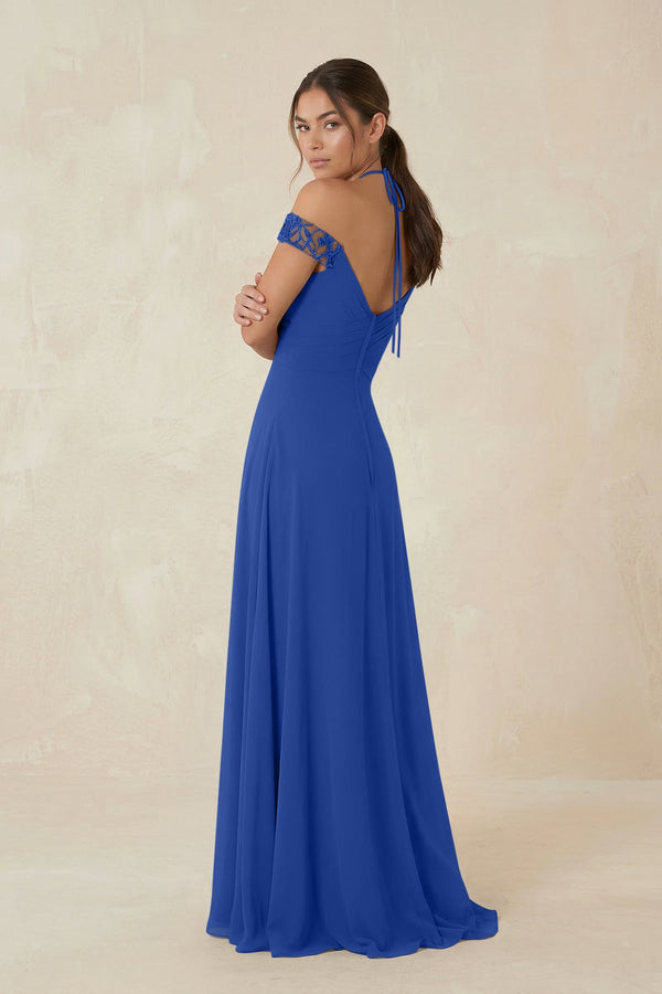 A-Line Off-the-Shoulder Chiffon Bridesmaid Dress in Royal Blue - KissProm BRIDESMAID DRESSES