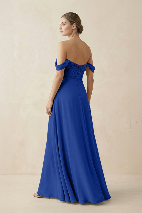 A-Line Off-the-Shoulder Chiffon Bridesmaid Dress in Royal Blue - KissProm BRIDESMAID DRESSES