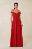 A-Line Off-the-Shoulder Chiffon Bridesmaid Dress in Ruby Red - KissProm BRIDESMAID DRESSES