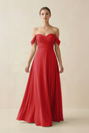 A-Line Off-the-Shoulder Chiffon Bridesmaid Dress in Ruby Red - KissProm BRIDESMAID DRESSES