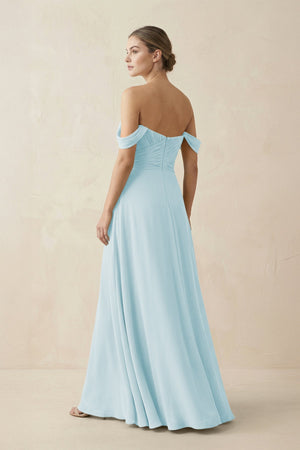 A-Line Off-the-Shoulder Chiffon Bridesmaid Dress in Sky Blue - KissProm BRIDESMAID DRESSES