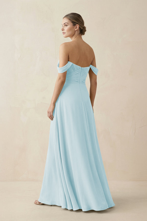 A-Line Off-the-Shoulder Chiffon Bridesmaid Dress in Sky Blue - KissProm BRIDESMAID DRESSES
