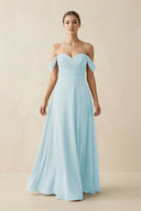 A-Line Off-the-Shoulder Chiffon Bridesmaid Dress in Sky Blue - KissProm BRIDESMAID DRESSES