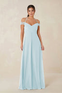 A-Line Off-the-Shoulder Chiffon Bridesmaid Dress in Sky Blue - KissProm BRIDESMAID DRESSES