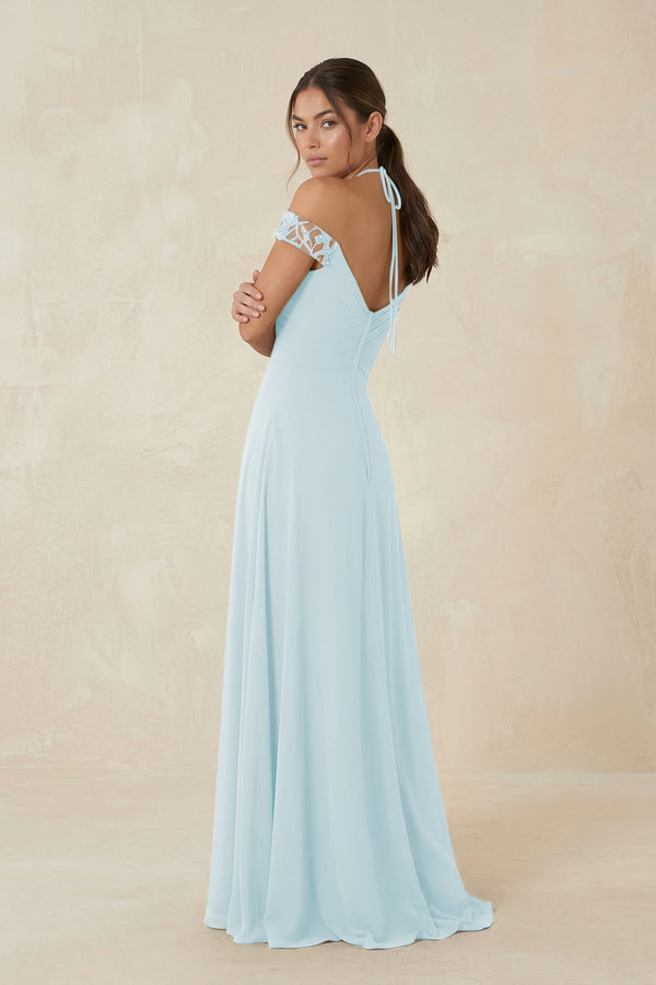 A-Line Off-the-Shoulder Chiffon Bridesmaid Dress in Sky Blue - KissProm BRIDESMAID DRESSES