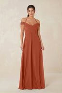 A-Line Off-the-Shoulder Chiffon Bridesmaid Dress in Spice - KissProm BRIDESMAID DRESSES