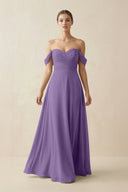 A-Line Off-the-Shoulder Chiffon Bridesmaid Dress in Tahiti - KissProm BRIDESMAID DRESSES
