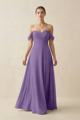 A-Line Off-the-Shoulder Chiffon Bridesmaid Dress in Tahiti - KissProm BRIDESMAID DRESSES