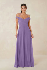 A-Line Off-the-Shoulder Chiffon Bridesmaid Dress in Tahiti - KissProm BRIDESMAID DRESSES