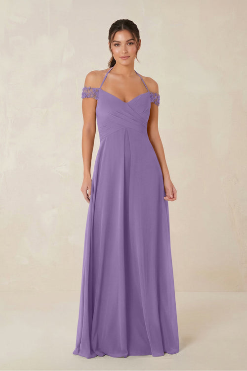 A-Line Off-the-Shoulder Chiffon Bridesmaid Dress in Tahiti - KissProm BRIDESMAID DRESSES