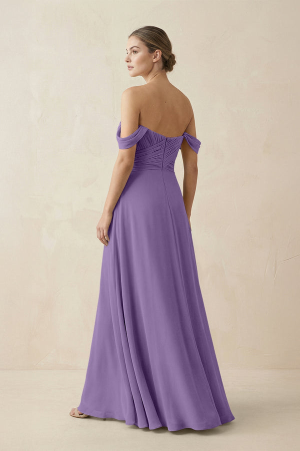 A-Line Off-the-Shoulder Chiffon Bridesmaid Dress in Tahiti - KissProm BRIDESMAID DRESSES