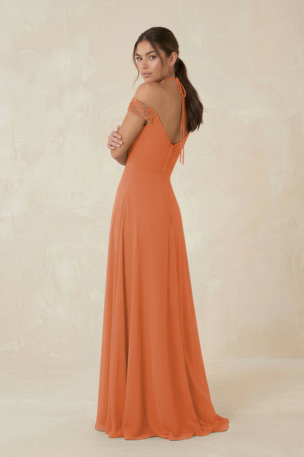A-Line Off-the-Shoulder Chiffon Bridesmaid Dress in Terracotta - KissProm BRIDESMAID DRESSES