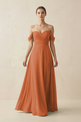 A-Line Off-the-Shoulder Chiffon Bridesmaid Dress in Terracotta - KissProm BRIDESMAID DRESSES