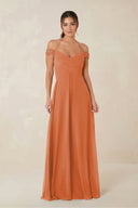 A-Line Off-the-Shoulder Chiffon Bridesmaid Dress in Terracotta - KissProm BRIDESMAID DRESSES