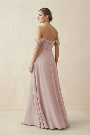 A-Line Off-the-Shoulder Chiffon Bridesmaid Dress in Toffee - KissProm BRIDESMAID DRESSES