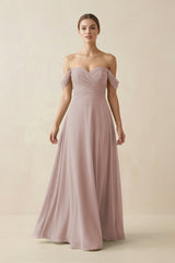 A-Line Off-the-Shoulder Chiffon Bridesmaid Dress in Toffee - KissProm BRIDESMAID DRESSES