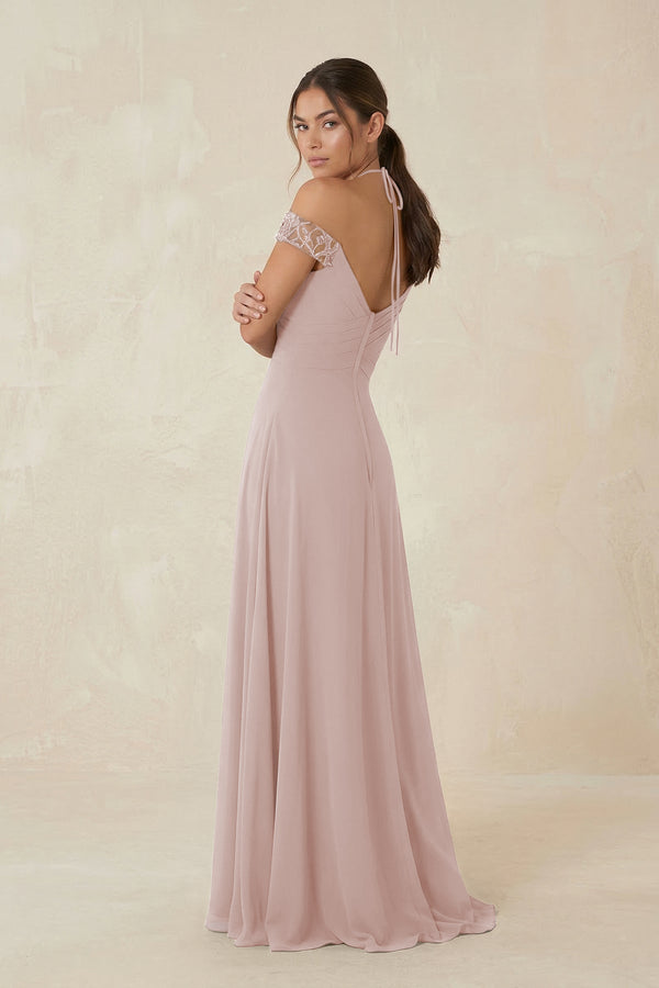 A-Line Off-the-Shoulder Chiffon Bridesmaid Dress in Toffee - KissProm BRIDESMAID DRESSES