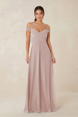 A-Line Off-the-Shoulder Chiffon Bridesmaid Dress in Toffee - KissProm BRIDESMAID DRESSES