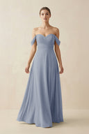 A-Line Off-the-Shoulder Chiffon Bridesmaid Dress in Twilight - KissProm BRIDESMAID DRESSES