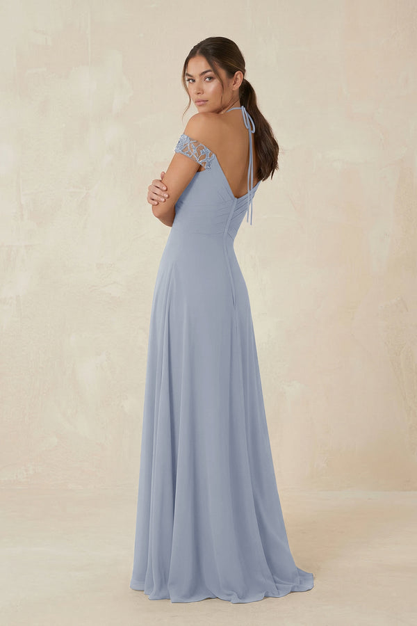 A-Line Off-the-Shoulder Chiffon Bridesmaid Dress in Twilight - KissProm BRIDESMAID DRESSES