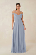 A-Line Off-the-Shoulder Chiffon Bridesmaid Dress in Twilight - KissProm BRIDESMAID DRESSES