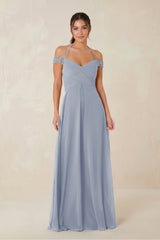 A-Line Off-the-Shoulder Chiffon Bridesmaid Dress in Twilight - KissProm BRIDESMAID DRESSES