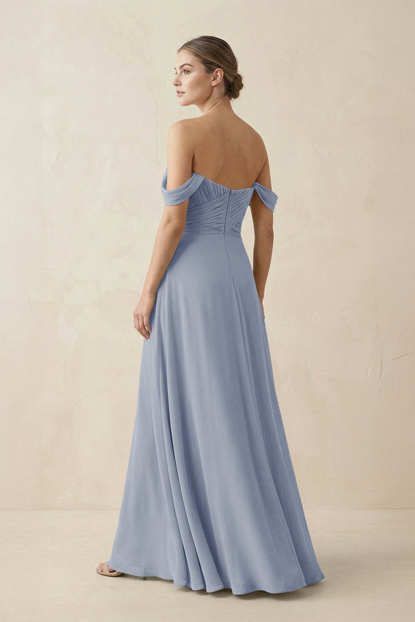 A-Line Off-the-Shoulder Chiffon Bridesmaid Dress in Twilight - KissProm BRIDESMAID DRESSES