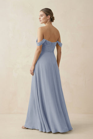 A-Line Off-the-Shoulder Chiffon Bridesmaid Dress in Twilight - KissProm BRIDESMAID DRESSES