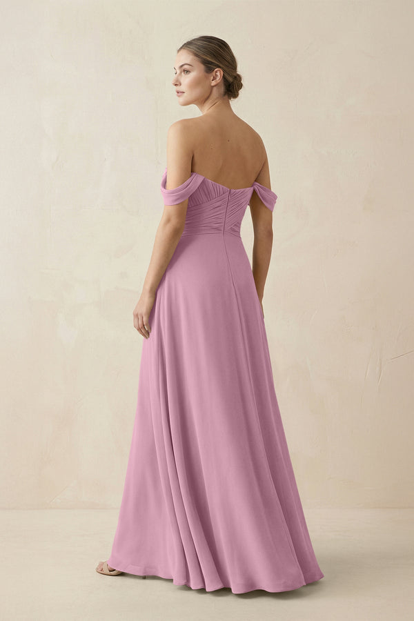 A-Line Off-the-Shoulder Chiffon Bridesmaid Dress in Vintage Mauve - KissProm BRIDESMAID DRESSES