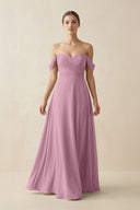 A-Line Off-the-Shoulder Chiffon Bridesmaid Dress in Vintage Mauve - KissProm BRIDESMAID DRESSES