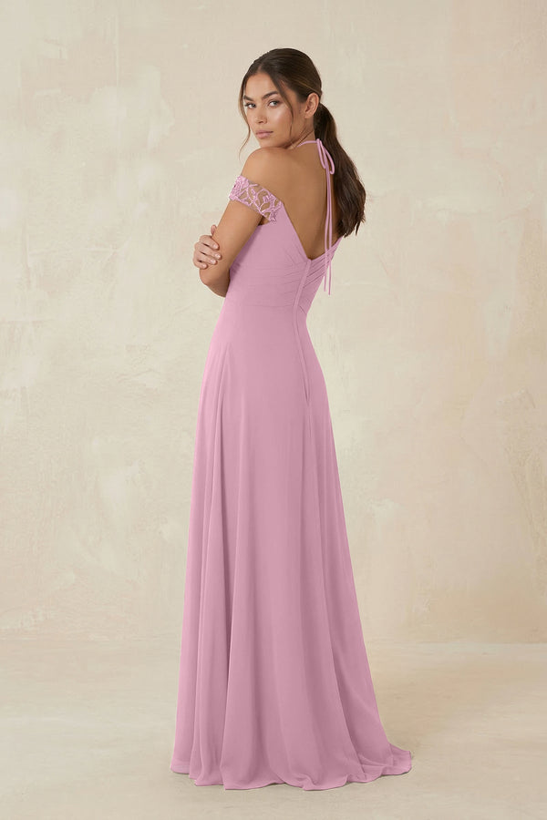 A-Line Off-the-Shoulder Chiffon Bridesmaid Dress in Vintage Mauve - KissProm BRIDESMAID DRESSES