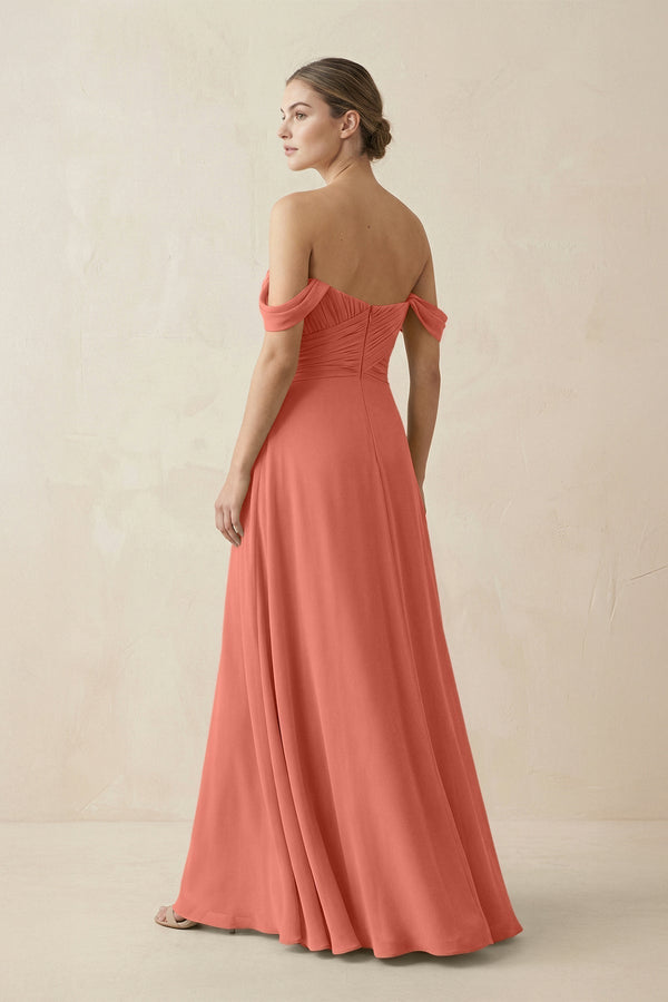 A-Line Off-the-Shoulder Chiffon Bridesmaid Dress in Wild Rose - KissProm BRIDESMAID DRESSES