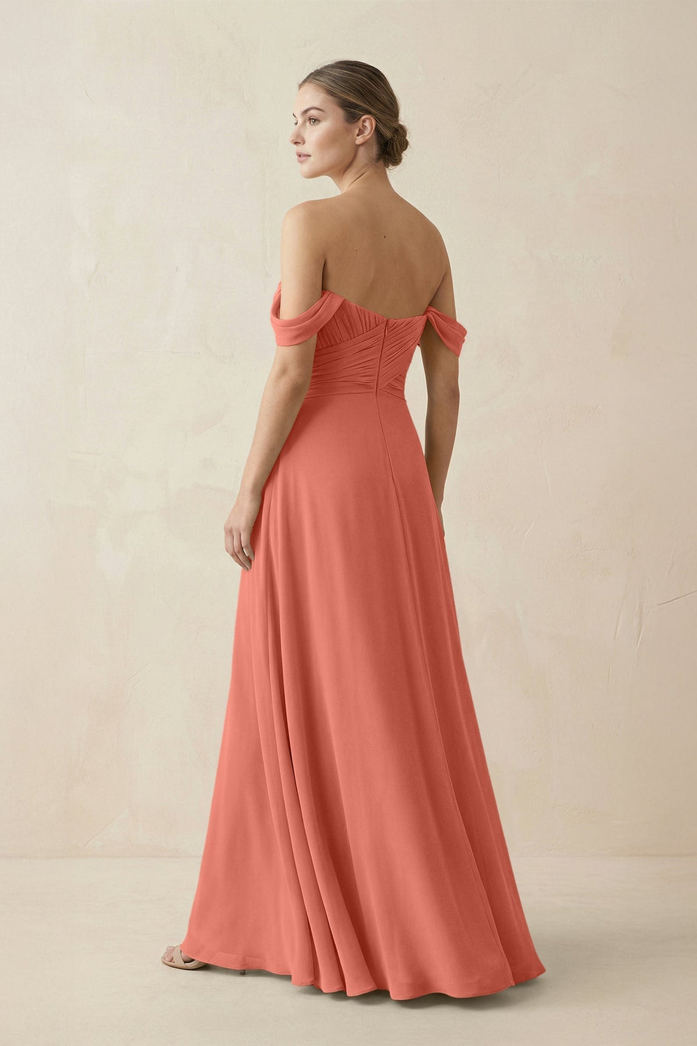 A-Line Off-the-Shoulder Chiffon Bridesmaid Dress in Wild Rose - KissProm BRIDESMAID DRESSES