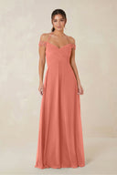 A-Line Off-the-Shoulder Chiffon Bridesmaid Dress in Wild Rose - KissProm BRIDESMAID DRESSES