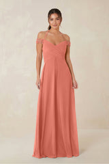 A-Line Off-the-Shoulder Chiffon Bridesmaid Dress in Wild Rose - KissProm BRIDESMAID DRESSES