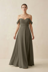 A-Line Off-the-Shoulder Chiffon Bridesmaid Dress in Willow Green - KissProm BRIDESMAID DRESSES